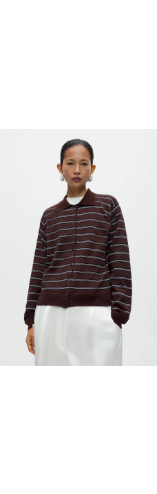 Striped Polo Cardigan, Brown