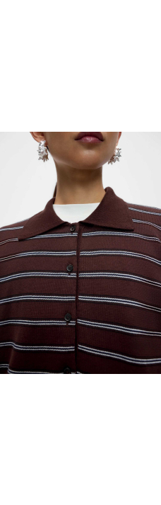 Striped Polo Cardigan, Brown