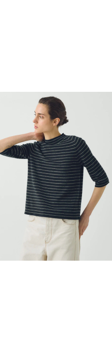 Fine Stripe Sweater, Navy/Camel