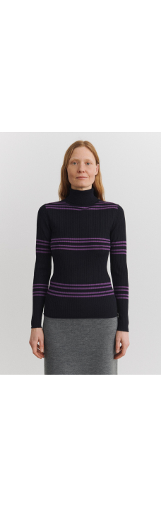 Rollneck Blouse, Navy/Violet