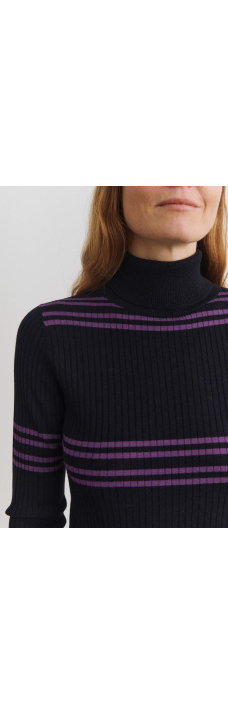 Rollneck Blouse, Navy/Violet