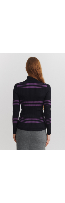 Rollneck Blouse, Navy/Violet