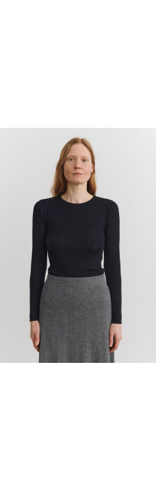 Rib Blouse, Navy