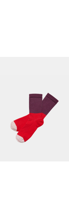Contrast Rib Socks, Classic Red