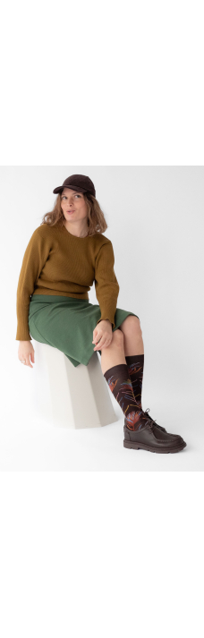 Mi-Bas Fleur Marron-Fonce