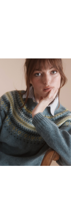 Fair Isle Yoke Crew, Oribe Green