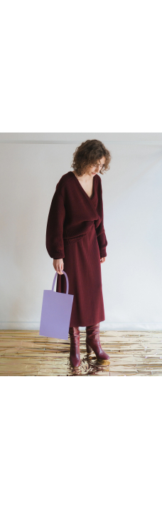 Ribbed Tube Skirt, Burgundy