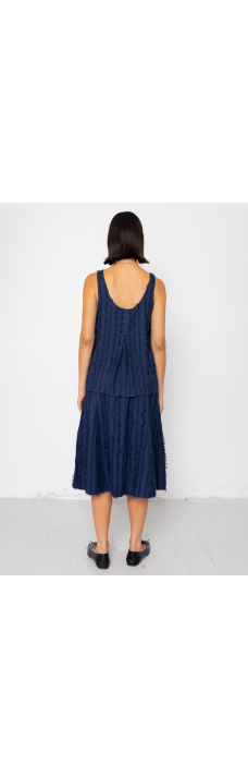 Pleated Scoop Vest, Dark Navy Stripe