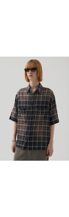 Half Shirt, White Navy Check