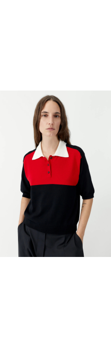 Cotton Colorblock Polo, Red Black